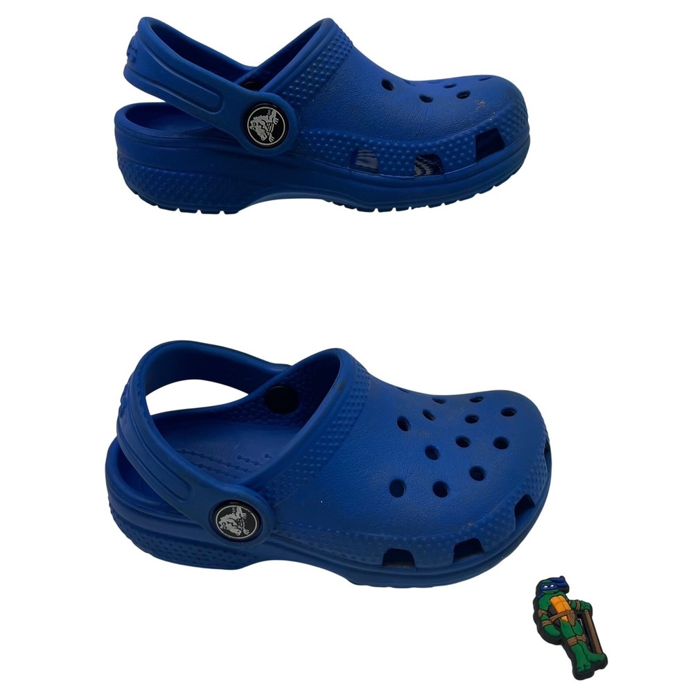 Kids‎ Blue Crocs Clog Shoes 8C Teenage Mutant Ninja Turtle Jibbitz Leonardo